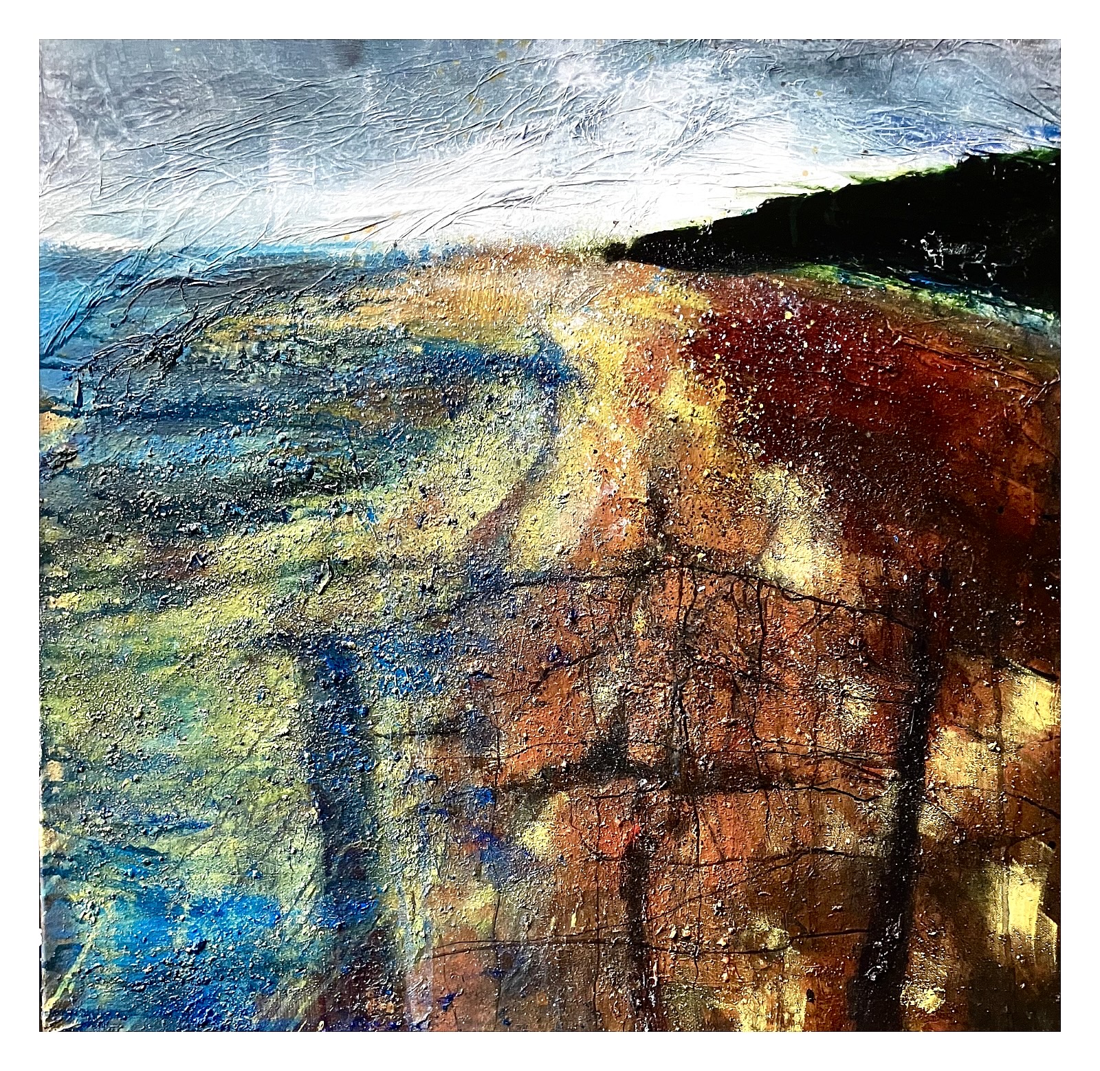 'Parting of the Ways'. 74x74cm. Mixed media on canvas